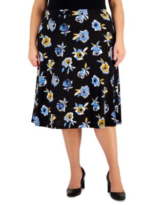 Kasper Plus Size Pull-On Floral Midi Black 91307985930 3X RT $79.0