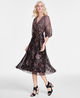 DKNY Womens Printed Faux-Wrap Ball Brown Multi 14