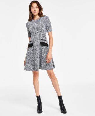 DKNY Womens Short-Sleeve A-Line Dr BlackCream 14