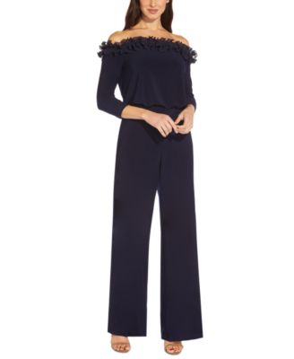 Adrianna Papell Ruffled Off-The-Shoulder Jumps Navy 6