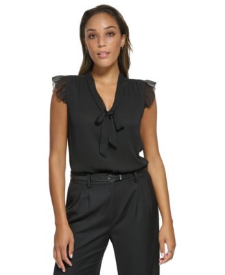 Calvin Klein Womens Ruffled Cap-Sleeve Tie 197383396506 M RT $59.0