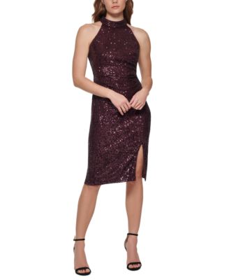 Eliza J Womens Halter-Neck Sequin Mid Plum 10