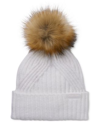 Calvin Klein Womens Ribbed Furry Pom Pom H Black ONE SIZE