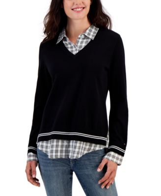 Tommy Hilfiger Womens Plaid Layered-Look Swe 196701622761 XL RT $89.5