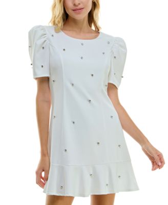 Crystal Doll Juniors Puff-Sleeve Rhineston White M