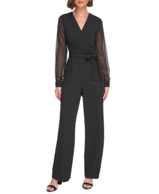 Tommy Hilfiger Womens Long-Chiffon-Sleeve Sc Black 12