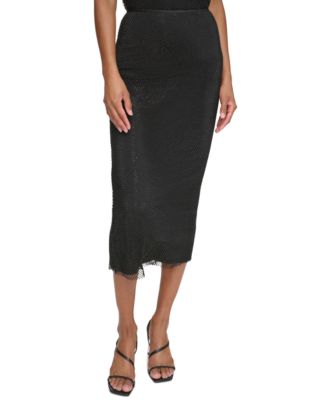 Calvin Klein Womens Crystal-Mesh Midi Skir 197383906767 6 RT $209.5