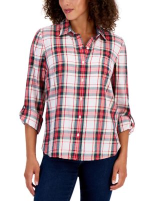 Tommy Hilfiger Womens Roll-Tab Tinsel Tartan 196701876485 M RT $69.5 #1