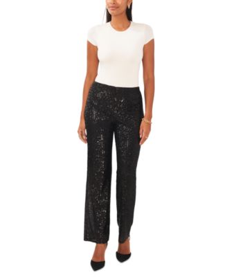 MSK Petite Sequined Mesh Pull-On P Black PL