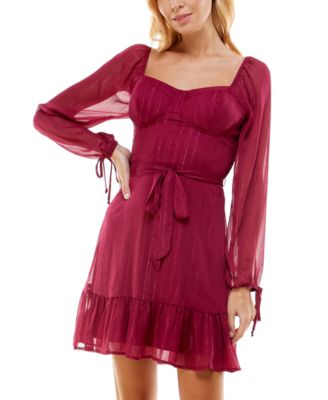 As U Wish Juniors Flounce-Hem Fit Fla Berry L