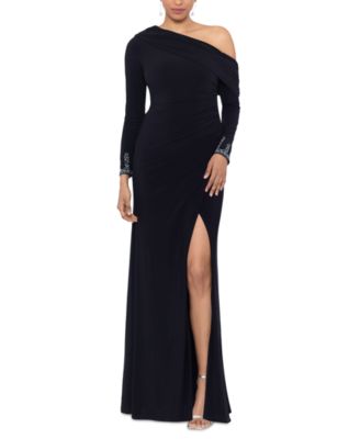 Betsy Adam Petite Off-The-Shoulder Long-S Black Silver 2P
