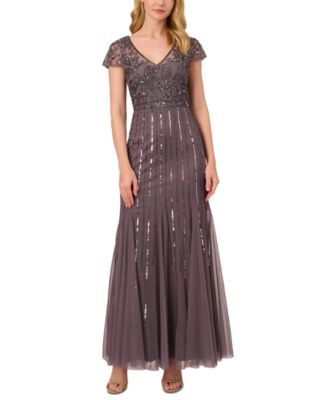 Adrianna Papell Womens Embellished V-Neck God Moonscape 4