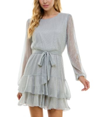 City Studios Juniors Metallic Ruffled Fit Silver S