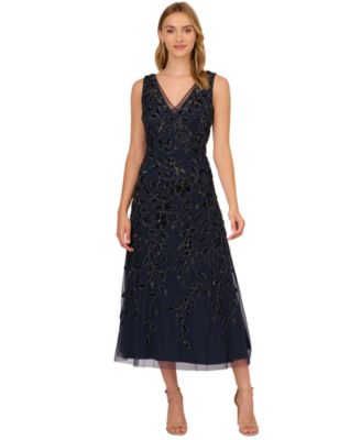 Adrianna Papell Womens Embellished V-Neck Gow Rose Gold 16