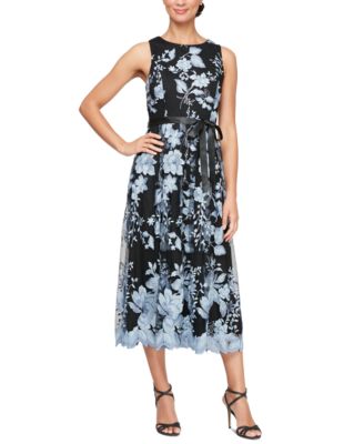 Alex Evenings Womens Floral-Embroidered Mid BlackHydrangea 12