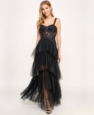 City Studios Juniors Ruffle-Tiered Sequin- Black 34