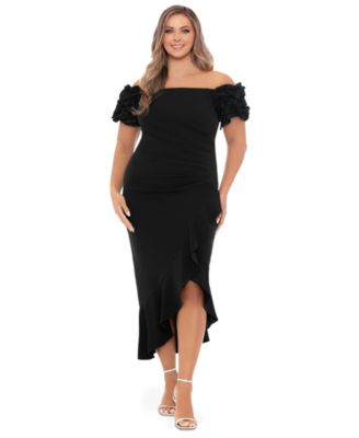 XSCAPE Plus Size Ruffled Off-The-Shou Pine 22W