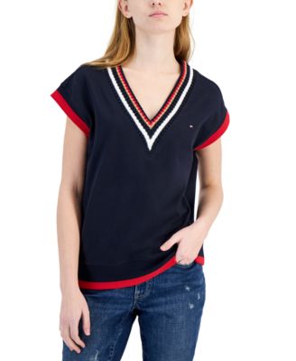 Tommy Hilfiger Womens V-Neck Top White XL 196701502094 XL RT $69.5