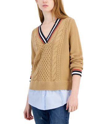 Tommy Hilfiger Womens Cable-Knit Layered-Loo 196701501400 XL RT $89.5