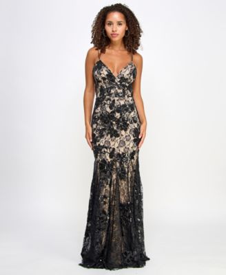 Emerald Sundae Juniors Sequin And Lace Embel BlackNude L