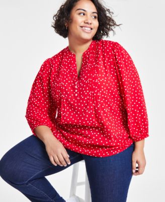 Tommy Hilfiger Plus Size Printed Pintucked Po 196701500472 3X RT $89.5