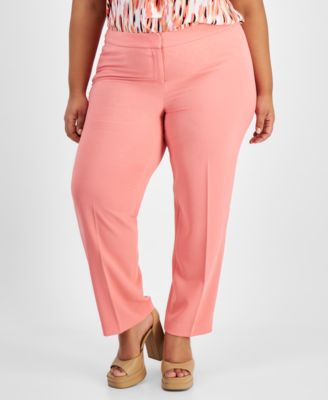 Bar III Plus Size Textured Crepe Pants Coral 91308649053 24W RT $79.0