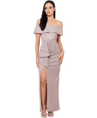 XSCAPE Womens Off-The-Shoulder Drape BlushSilver 12