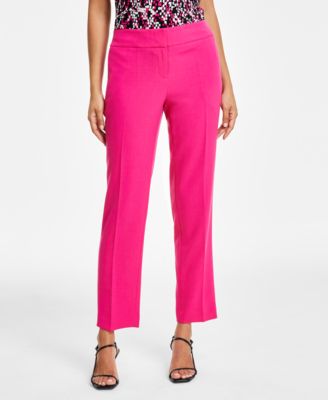 Kasper Press-Pleat Fly-Front Pants, R Pink Perfection 16