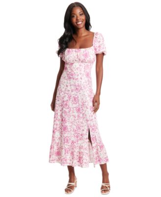 London Times Petite Floral-Print Puff-Sleev Blue Multi 8P