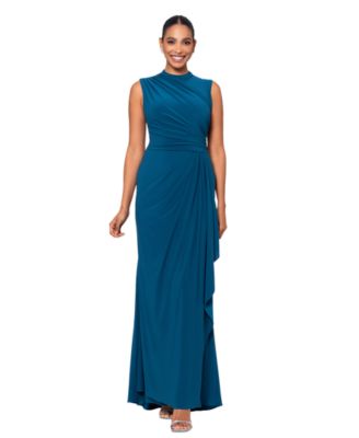 Betsy Adam Womens Ruched Draped Gown Mallard 16