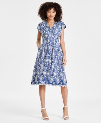 Kensie Womens Embroidered Denim Midi ChambrayIvory 14