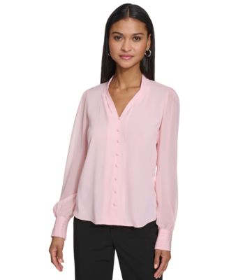 Calvin Klein Womens Pleated-Cuff V-Neck Bl 197383395905 LARGE RT $79.0