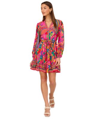 Adrianna Womens Printed Shirtdress Pink Multi 6