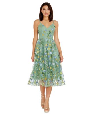 Dress the Population Womens Maren Embroidered Fit Sage Multi S