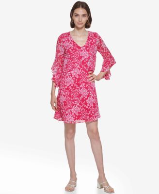 Calvin Klein Womens Floral-Print Chiffon 3 Hibiscus White 16