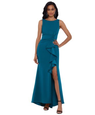 BA By Betsy and Adam Petite Ruffled Boat-Neck Gown Azure 6P