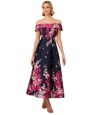 Adrianna Papell Petite Floral Off-The-Shoulder NavyPink Multi 2P