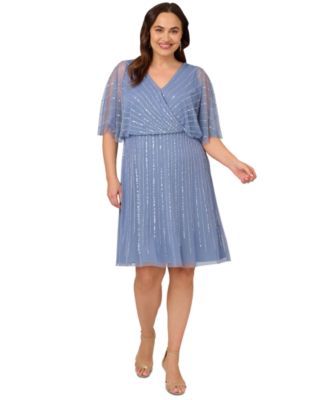 Adrianna Papell Plus Size Surplice-Neck Beaded Greenslate 18W