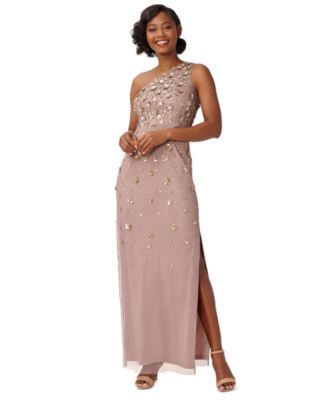 Adrianna Papell Womens Floral-Beaded One-Shou Hot Orchid 6
