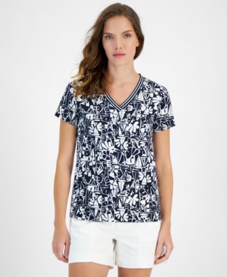 Nautica Jeans Womens Printed V-Neck Short-S 198042898065 S RT $29.99
