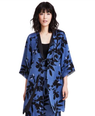 Anne Klein Womens Printed Tie-Front Topp Blue 91308845448 XS RT $129.0