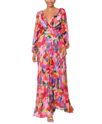 Betsy Adam Womens Printed V-Neck Long-Sl Multi 10