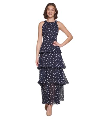 Tommy Hilfiger Womens Dot-Print Tiered Maxi Sky Capti 10