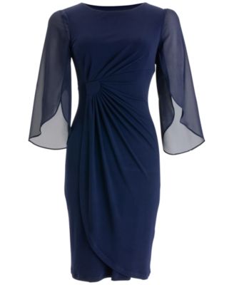 Connected Womens Cape-Sleeve Side-Ruche Navy 16