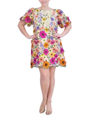 Eliza J Plus Size 3D Embroidered-Flora Pink 16W