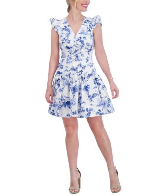 Vince Camuto Womens Printed Tiered Fit F Blue 6 194592459022 6 RT $138.0