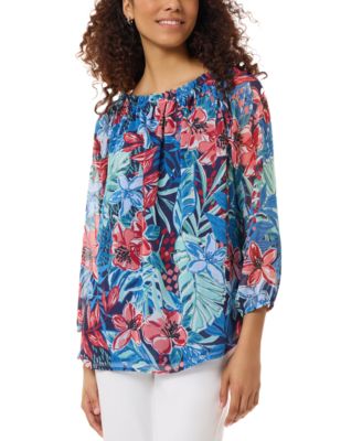 Jones New York Petite Smocked-Neck Floral-Pri 91308737828  RT $69.5
