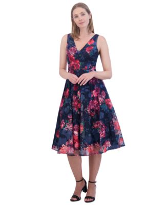 Eliza J Womens Floral Print Sleeveles Navy Multi 6
