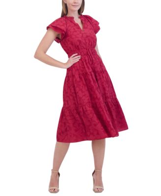 Jessica Howard Womens Flutter-Sleeve Burnout Poppy 10