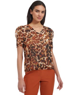 Calvin Klein Womens Animal-Print Short-Sle 197383161678 S RT $69.0
